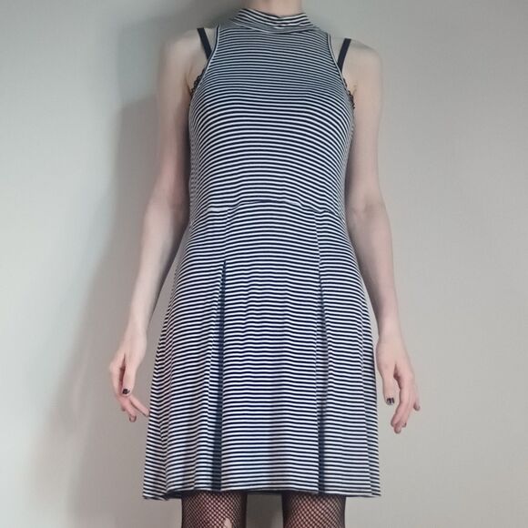 Repaired Striped Mockneck Sleeveless Super Soft Mini Dress - Picture 2 of 15